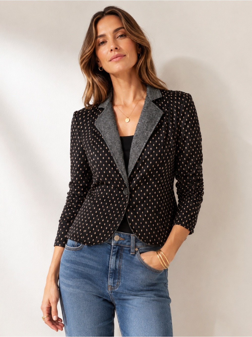 Free People Quilted Polka Dot Blazer Jacket